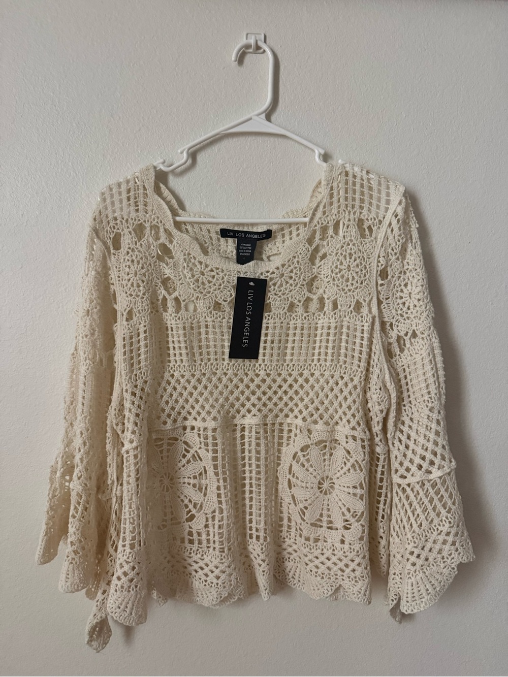 Liv Los Angeles Cream Crochet Tunic Top